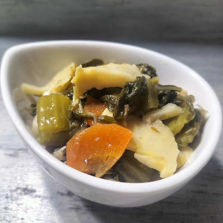 旬の筍とかつお菜の煮物
